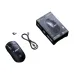 A product kit photograph on a clean white background, featuring the Onikuma DM05 black gaming mouse, its retail packaging box, a coiled black USB-A charging cable, and a separate small USB-A wireless receiver dongle.