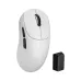 Royal Kludge MG5 wireless mouse in white with black side buttons, scroll wheel, ergonomic shape, and USB receiver dongle