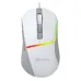 A top-down view of the white and grey Xtrike Me GM-322 gaming mouse with a multicolored RGB light stripe.
