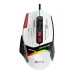 A top-down view of the white, red, and black Xtrike Me GM-323 gaming mouse with a multicolored RGB light strip and mechanical design elements.
