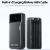Front and back view of Awei PA-93 20000mAh 22.5W Fast Charging Power Bank with Built in Cable showing digital display