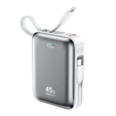 BWOO BO-P77 10000mAh PD45W Power Bank With Built-in USB-C & Lightning Cables