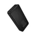 Angled rear view of black Hoco J154A 20000mAh Power Bank showing technical specifications label and compliance certification symbols.