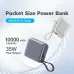 Pocket-size power banks in gray and white. 10000mAh Capacity, 35W Max Output, with Built-in Cable.
