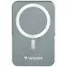 Front view of a gray Verbatim WPBGS10 power bank with a white magnetic ring.