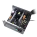 Internal view of DeepCool PF700X Power Supply showing capacitors, coils, heat sinks, and bundled output cables.