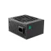 Side view of DeepCool PS650G 650W Power Supply with grid ventilation, teal logo, and power input socket.