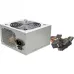 Front angled view of Golden Field GF500 500W Power Supply showing cooling fan, rear grill, and attached power cables