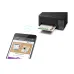 Front view of the Epson EcoTank L3350 A4 Wi‑Fi Multifunction InkTank Printer printing a color page beside sample documents display