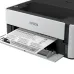 Front view of Epson EcoTank Monochrome M1140 Ink Tank Printer actively printing business travel document with sharp text output.
