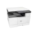 Angled view of the white HP LaserJet MFP M442dn printer with a document visible in the output tray/scanner area.