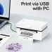 Deli ES341W Thermal Label Printer feature graphic highlighting USB connectivity for easy printing from a PC.
