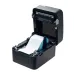 Angled open view of the Xprinter XP‑410B Thermal Label Printer displaying its loaded label roll and print mechanism.