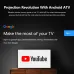 Interface view of AUN A45 Pro FHD Home Cinema Android TV Projector showing Android TV apps including YouTube