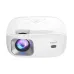 Front angled view of Havit PJ212 1200 ANSI Lumens FHD Portable Projector showing lens with colorful light reflection and compact body
