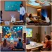 Collage of different scenes showing the Magcubic HY450 Max 1100 ANSI Android 14 Portable Projector used for meetings, movies, concerts, and gaming.