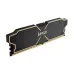 Side perspective of Lexar THOR OC DDR5 RAM highlighting gold contact pins and stylish black heat spreader with angular patterns.