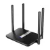 Front view of Cudy LT500 Router with four antennas, sleek black design, and silver stripe across the top.