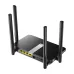 Angled view of Cudy LT500 Router with four antennas, visible LAN/WAN ports, and slim rectangular design.