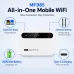 OLAX MF985 Pocket Router feature graphic highlighting all-in-one mobile WiFi connectivity with Type-C charging support.