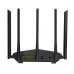 Black Tenda AC7 AC1200 wireless router with five high-gain external antennas, viewed from a slight angle.