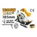 Set view of Tolsen 79532 Circular Saw Machine with spare blade, guide ruler, and product box highlighting specs.