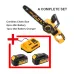 Set view of Tolsen 87360 14 inch Chain Saw with two 4Ah batteries and charger included for cordless use.