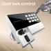 Angled view of Deli ET621 Digital Safe Box highlighting dual lock control with keypad and physical key.