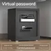 Front view of Deli ET621 Digital Safe Box showing keypad and virtual password feature for secure access.