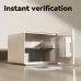 Front angled view of Deli VS4529-BK Digital Safe with open door showing shelf and built-in compartment.