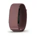 Close-up of Garmin CIRQA Smart Band with mauve woven loop strap and black watch casing visible from side view.