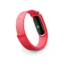 Close-up of berry nylon smartwatch strap with metal loop clasp, soft textured weave, and minimal adjustable design