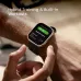 Wrist view of Amazfit Bip Max showing workout interface with training library and guided warm-up exercise details.