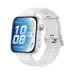 Angled view of a HUAWEI WATCH FIT 5 Pro featuring a white silicone strap and blue watch face.