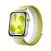 Angled view of a HUAWEI WATCH FIT 5 with a lime yellow woven strap and matching watch face.
