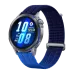 Angled view of HUAWEI WATCH GT Runner 2 with blue woven strap and rugged bezel showing fitness tracking interface.
