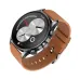 Balancer smartwatch angled view with brown leather strap, dual dial display and premium black metal case