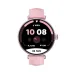 Kieslect Pura Ele smartwatch front view with pink strap, round AMOLED display showing time, heart rate, steps and battery status