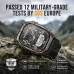 Outdoor view of KOSPET Pulse 2 smartwatch on rock showing military-grade rugged design and durability features.