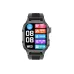 Front view of Unikyy RUSH Smart Watch showing square display with colorful fitness metrics and rugged frame design on clean background