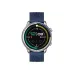 Front view of Unikyy VELO Smart Watch in silver finish showing round dial with digital display and blue fabric strap on clean background