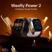 Weofly Power 2 Smart Watch displayed in two color models against a glowing background emphasizing its premium design.