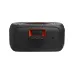 Rear view of JBL PartyBox On-The-Go 2 showing control panel, input ports, and wireless microphone storage compartment