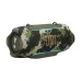 Front angled view of JBL Xtreme 5 in camouflage design with orange logo and rugged edges for outdoor use.