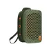 Angled front view of the Monster Blaster Micro Portable Bluetooth Speaker in green displaying its grille and controls.