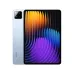 Xiaomi Pad 7 Pro tablet with blue back, rear camera, and vibrant front display showing abstract multicolor wallpaper.