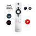 Close-up of Haier 43P7 PRO Google TV remote with quick launch buttons for Prime Video, Netflix, and YouTube.