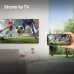 Living room view of Hisense 43A4S 43 inch Smart TV with Share to TV feature mirroring soccer match from smartphone.