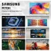 Promotional layout of Samsung 65M70H Smart TV showcasing Mini LED processor, HDR, color, and motion features.