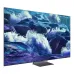 Samsung 85QN950F 8K QLED Smart TV with ultra-thin bezels displaying vivid ocean waves and rocky cliff detail.